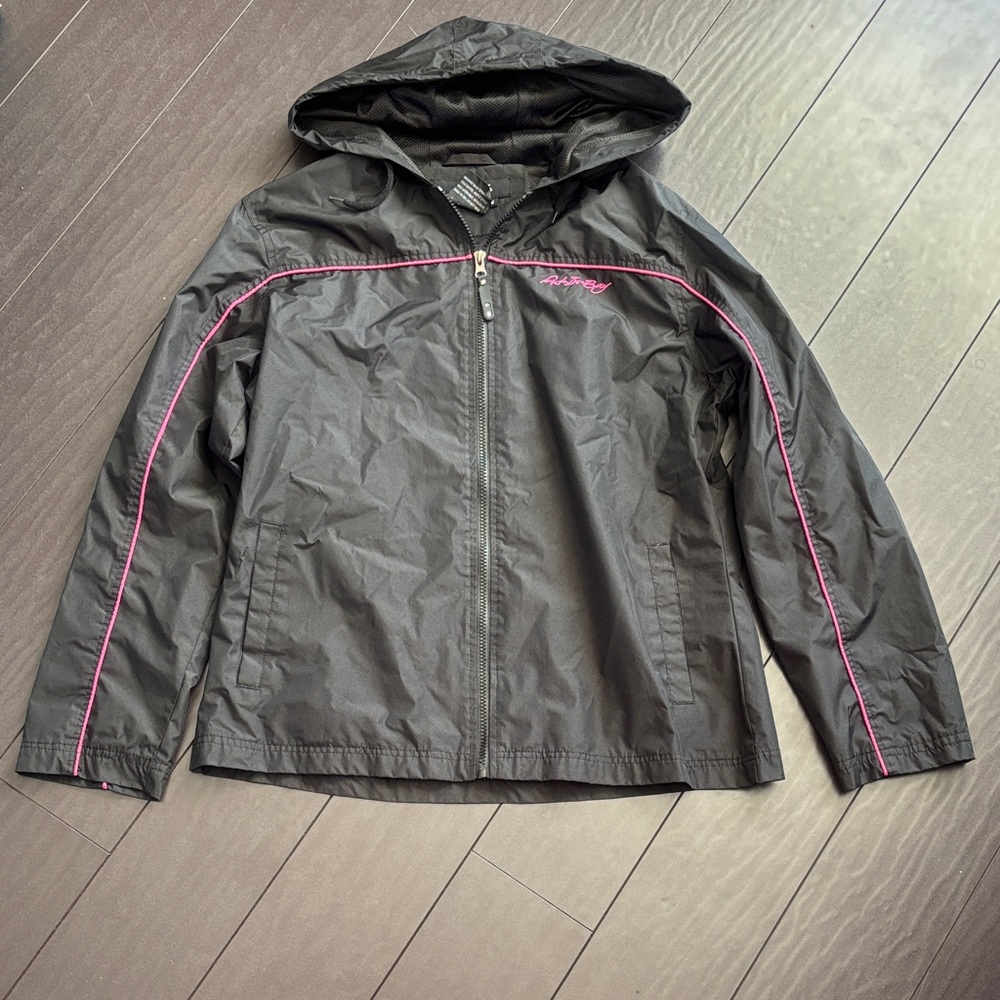 Women's Black Utility Jacket with Pink Trim & Put-in-Bay embroidery